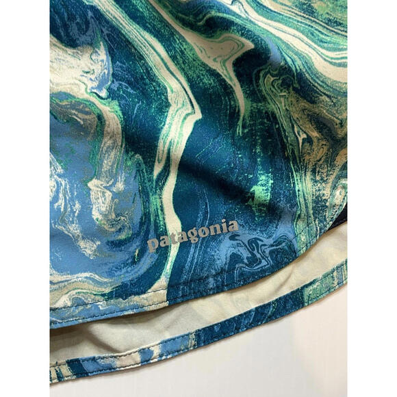 Patagonia Nine Trails Lined Blue Green Marble Pattern Running Shorts Womens S - Picture 3 of 9